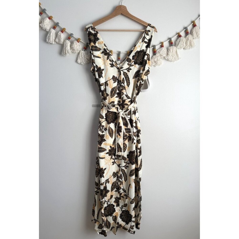 Karen Millen Floral Linen Blend Button Down Belted Midi Shirtdress Boho NWT 14